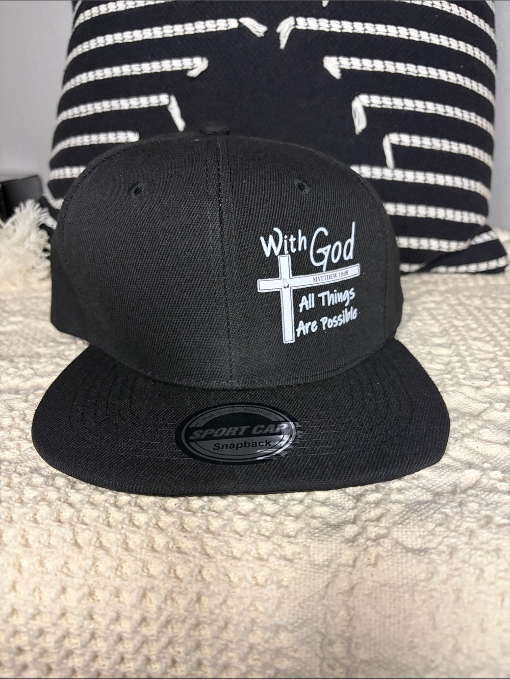 With God Black Snapback Hat - Inspirational Cross Design